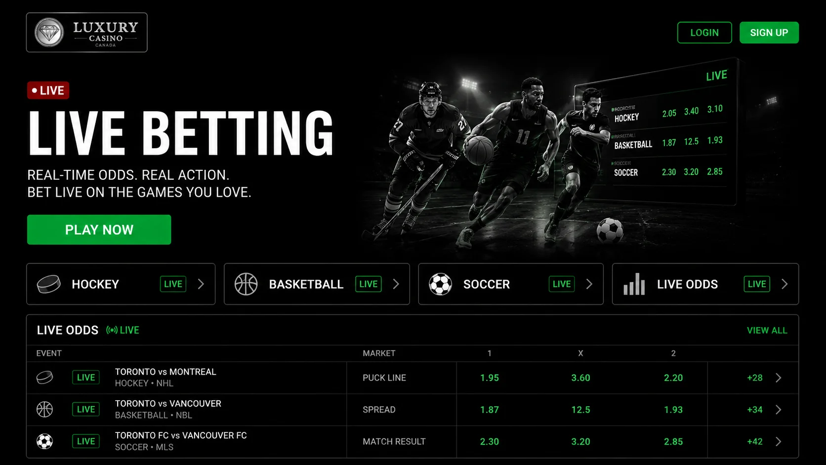 Luxury Casino Canada live betting console with real-time odds and dealer stream