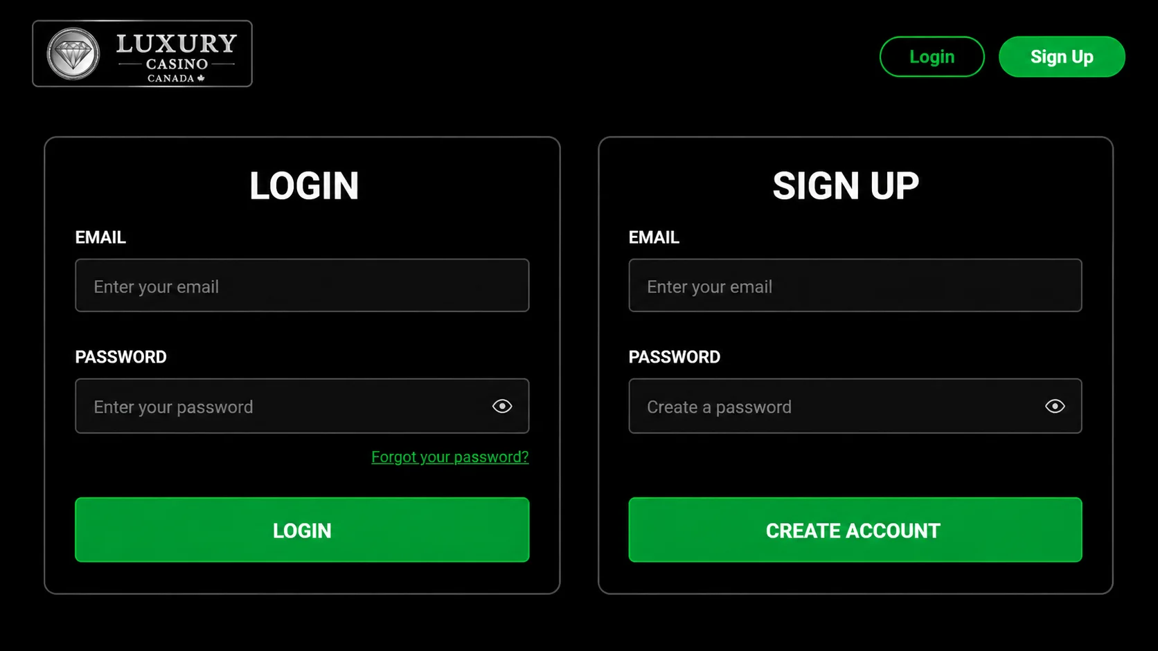 Luxury Casino Canada sign-up form for new players — claim LUX150 welcome bonus
